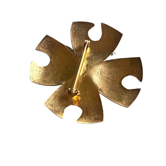 Vintage Gold & Silver Tone Abalone Brooch Pin With Intricate Engraved Design - Picture 4 of 5